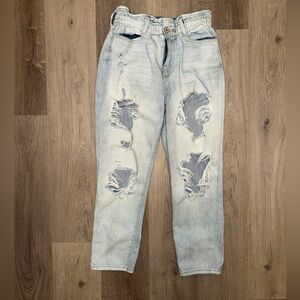 KanCan Size 9/28 High Rise Paperbag Waist Distressed Mom Jeans Light Wash